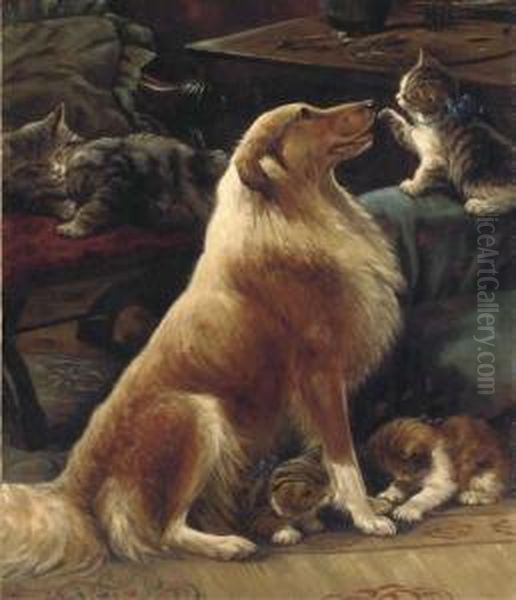 Playful Companions Oil Painting by Fannie Moody