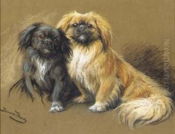 Two Pekingese Oil Painting by Fannie Moody