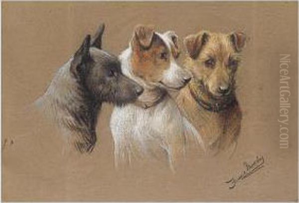 Three Jack Russells Oil Painting by Fannie Moody