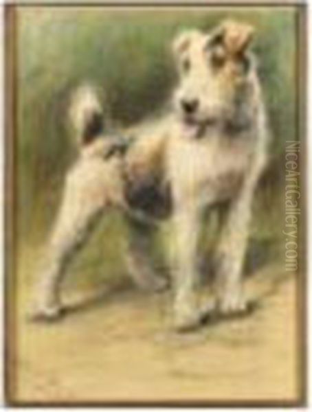 A Wire Fox Terrier Oil Painting by Fannie Moody