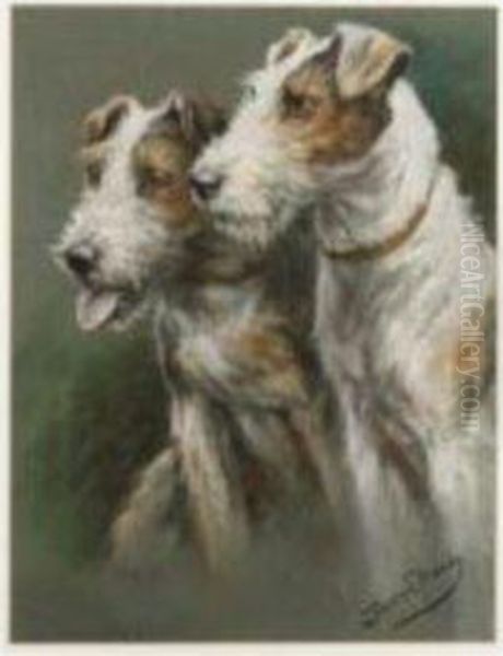 Wire Fox Terriers Oil Painting by Fannie Moody