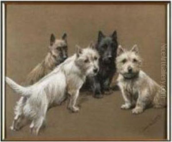 Scotties Oil Painting by Fannie Moody