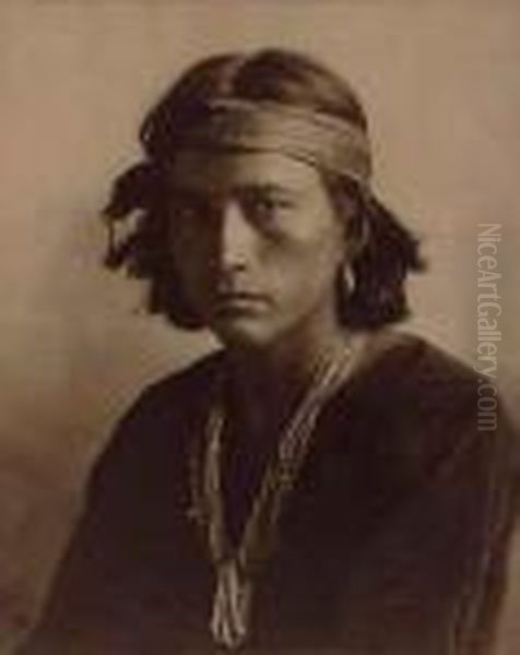 A Navajo Boy Oil Painting by Carl Moon