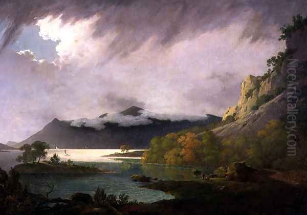 Derwent Water with Skiddaw in the Distance, c.1795-6 Oil Painting by Josepf Wright Of Derby