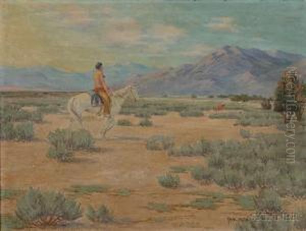 Depicting A Lone Male American Indian Rider Wearing Leggings Oil Painting by Carl Moon