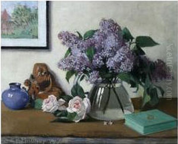 Still Life With Lilacs In A Glass Vase Oil Painting by Edward Hartley Mooney