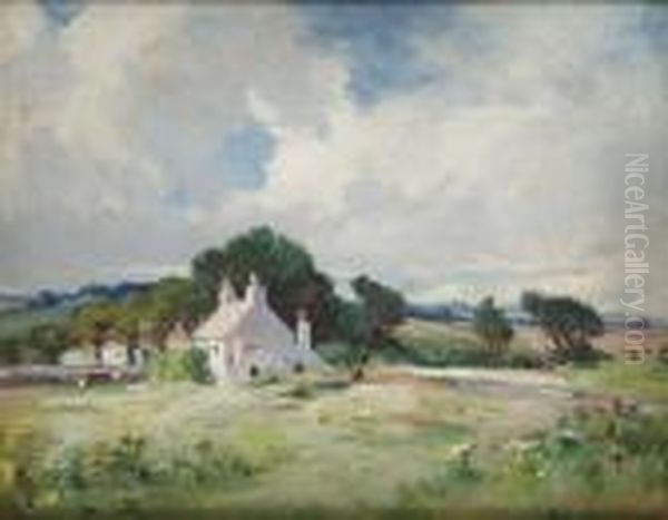 Cottage In A Country Landscape Oil Painting by Edward Hartley Mooney