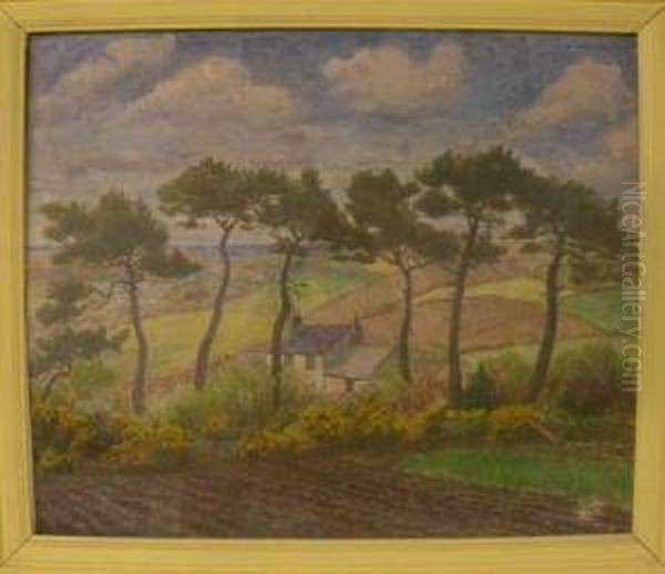 'cornishhome Stead' Pencil Oil Painting by Robert James Enraght Moony