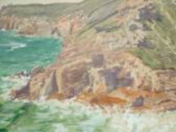 Cornish Coast Oil Painting by Robert James Enraght Moony