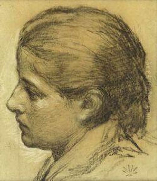 Study Of A Girl's Head Oil Painting by Joseph Moore