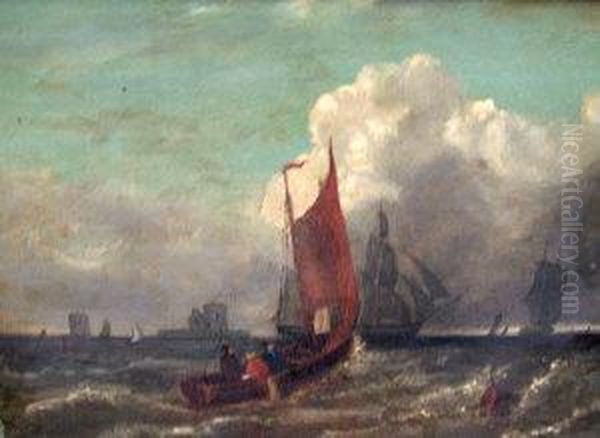 19th Century- Shipping By A Fortified Island Oil Painting by Barlow Moore