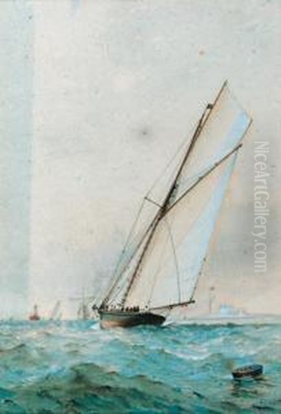 Irex Racing To Windward With 
Calshot Off Her Starboard Quarter; Andgalatea Approaching The Windward 
Mark With The Royal Yacht Squadronoff Her Stern Oil Painting by Barlow Moore