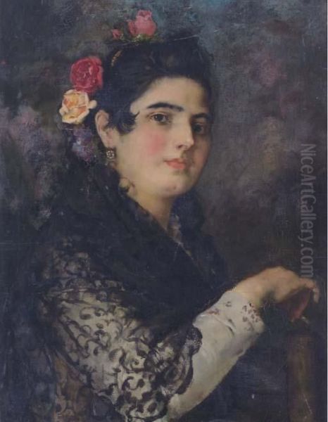 A Spanish Beauty Oil Painting by Harry Humphrey Moore