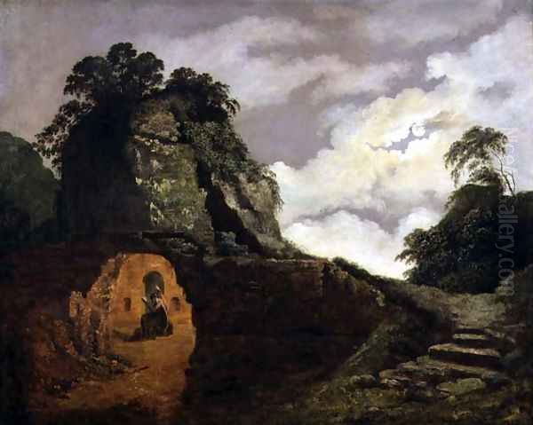 Virgils Tomb by Moonlight with Silius Italicus, 1779 Oil Painting by Josepf Wright Of Derby