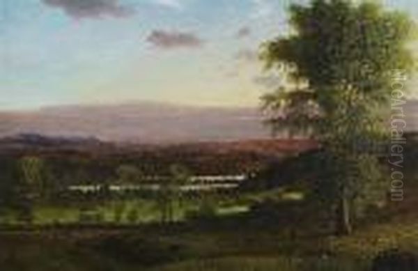 Luminous Sunset Over The Valley Oil Painting by Nelson Augustus Moore