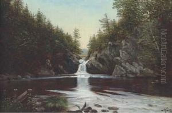 Waterfall Oil Painting by Nelson Augustus Moore