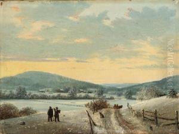 Winter Scene, West Kensington, Connecticut Oil Painting by Nelson Augustus Moore