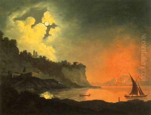 View of Vesuvius from Posilippo Oil Painting by Josepf Wright Of Derby