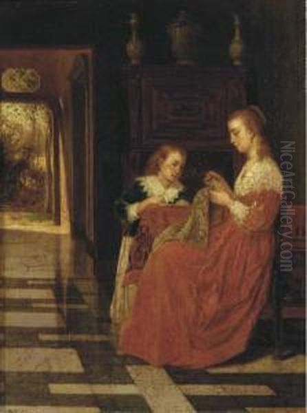 The Sewing Lesson Oil Painting by Franz Moormans