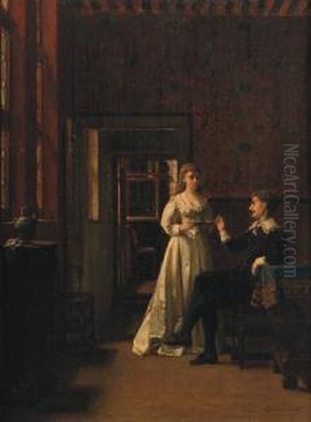 A Lady Offering A Drink To A Gentleman Oil Painting by Franz Moormans