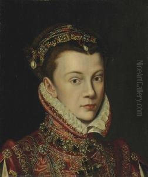 Portrait Of Elizabeth Of Valois Oil Painting by Giacomo Antonio Moro