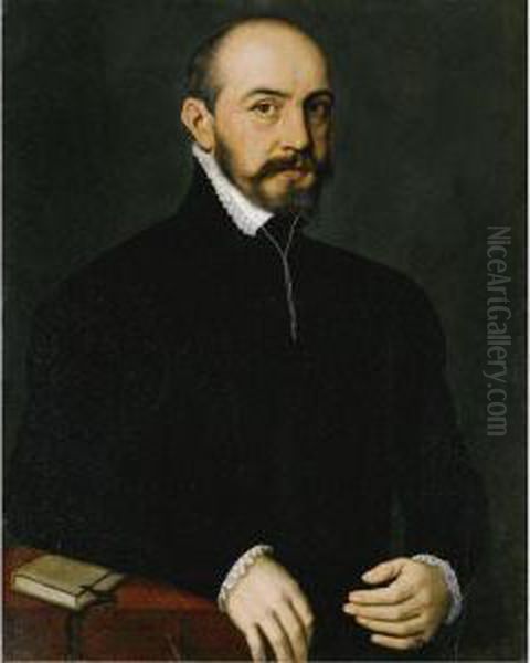 Portrait Of A Gentleman, Half-length, Wearing A Black Suit Oil Painting by Giacomo Antonio Moro