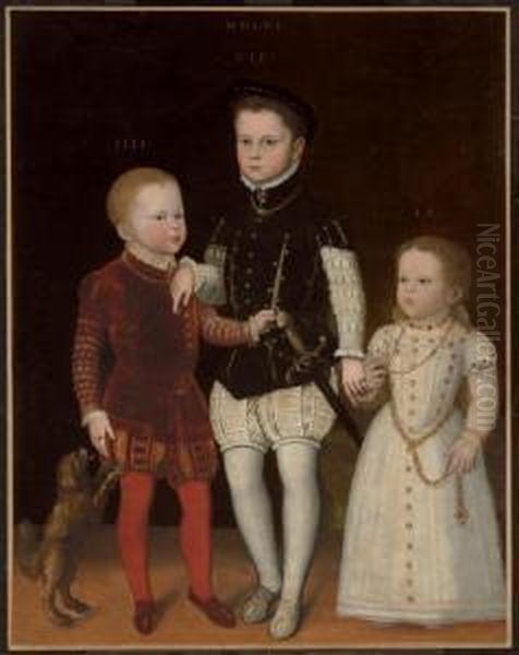 Portrait Of Three Noble Children, Full-length, With Dog Oil Painting by Giacomo Antonio Moro