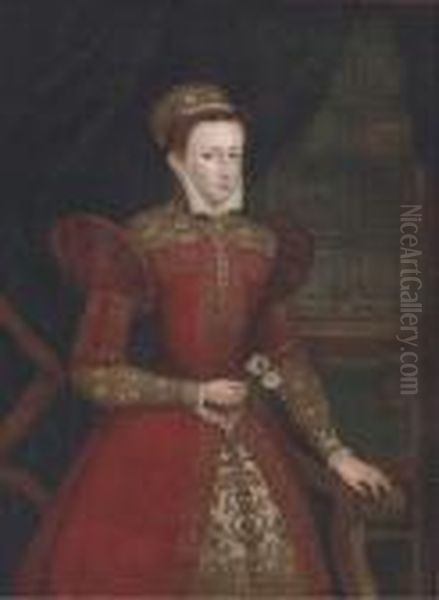 Portrait Of A Lady, 
Traditionally Said To Be Mary Queen Of Scots,three-quarter Length, In An
 Interior Oil Painting by Giacomo Antonio Moro