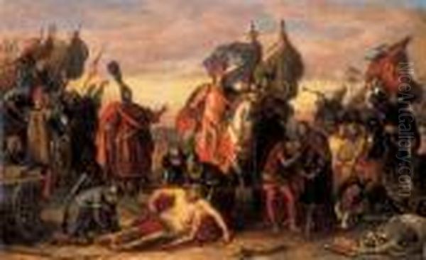 Laszlo Kun And Habsburg Rudolphe After The Battle In Morvamezo Oil Painting by Than Mor