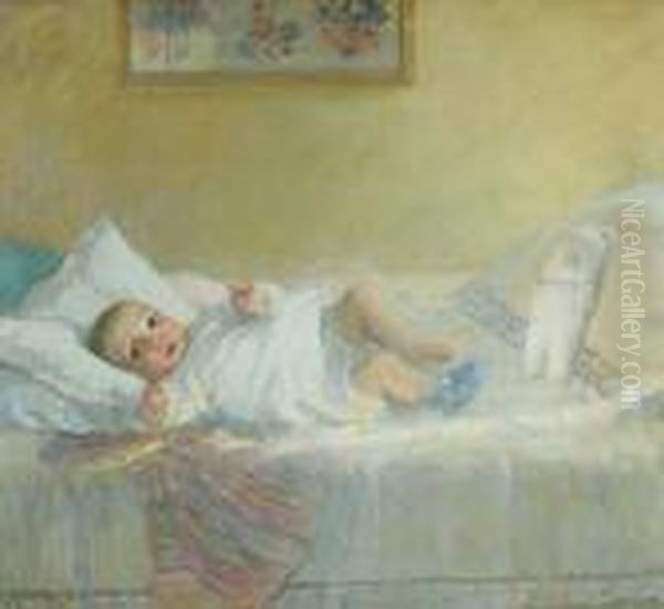 Rosemary In Her Crib Oil Painting by Francis Luis Mora