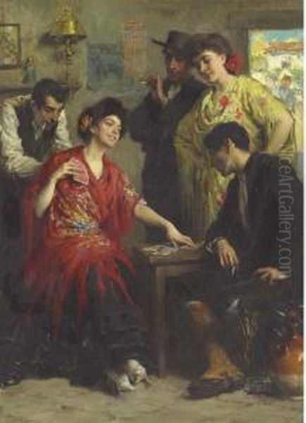 The Card Players Oil Painting by Francis Luis Mora