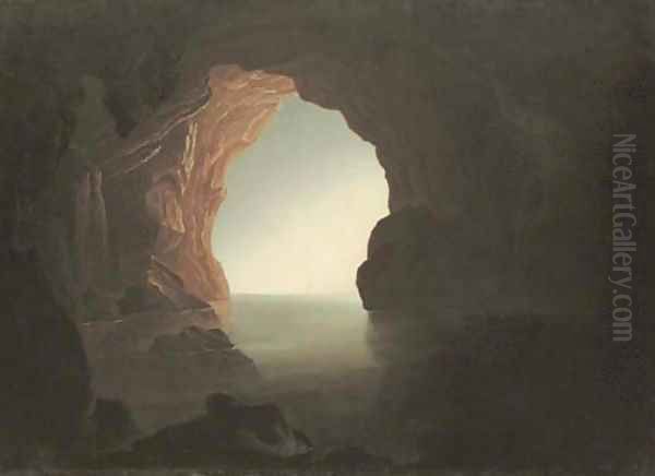 Grotto in the Gulf of Salerno Oil Painting by Josepf Wright Of Derby