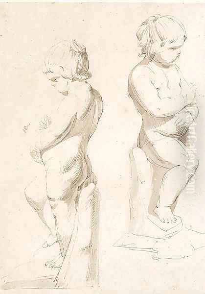 Two studies of a sculpture of a putto Oil Painting by Josepf Wright Of Derby