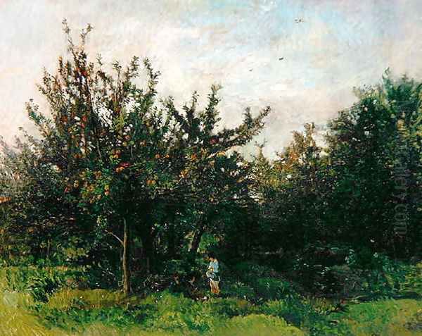 An Apple Orchard Oil Painting by Charles-Francois Daubigny