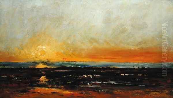 Sunset on the Sea Coast Oil Painting by Charles-Francois Daubigny