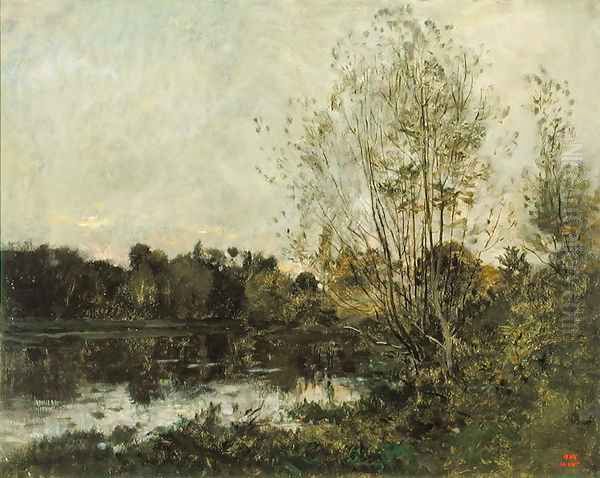 A Lake in the Woods at Dusk, c.1865 Oil Painting by Charles-Francois Daubigny