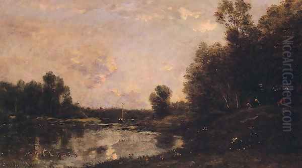 A June Day Oil Painting by Charles-Francois Daubigny