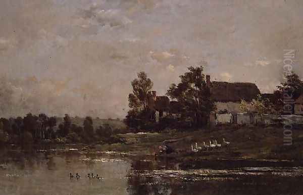 The Banks of the Seine at Portejoie, 1871 Oil Painting by Charles-Francois Daubigny