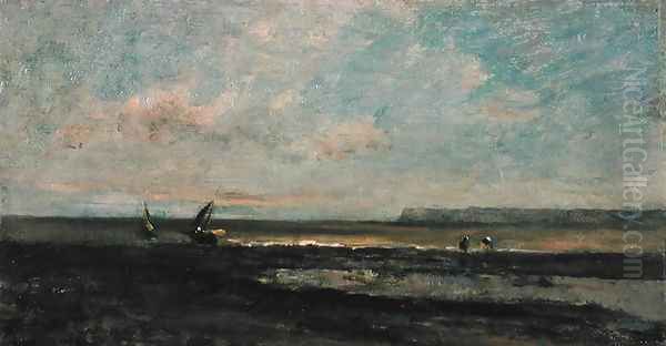 Beach Scene Oil Painting by Charles-Francois Daubigny