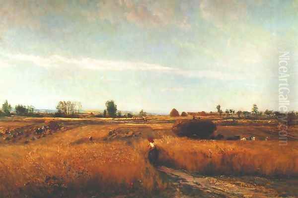 Harvest Oil Painting by Charles-Francois Daubigny