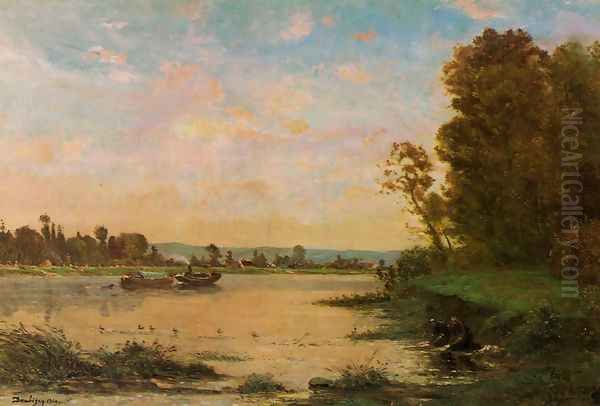 Summer Morning on the Oise Oil Painting by Charles-Francois Daubigny