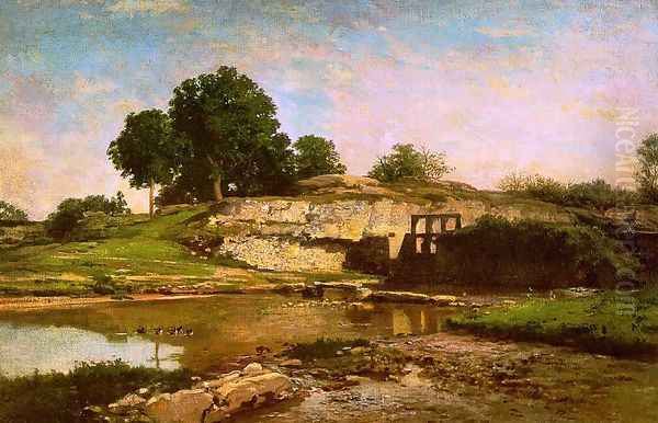 The Flood Gate at Optevoz 1859 Oil Painting by Charles-Francois Daubigny