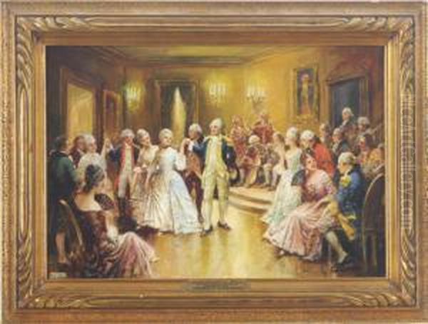 George Washington Dancing The 
Minuet With Nellie Curtis In His Mt.vernon Home Feb. 22nd 1777 Oil Painting by Edward Percy Moran