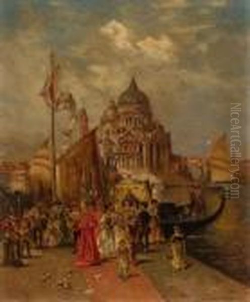 Venetian Harbor Scene Oil Painting by Edward Percy Moran