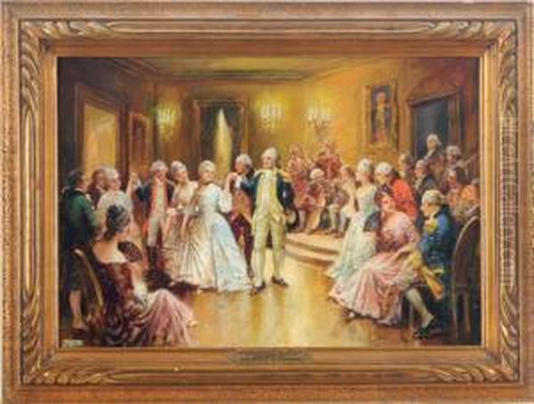 George Washington Dancing The 
Minuet With Nellie Curtis In His Mt. Vernon Home Feb. 22nd 1777 Oil Painting by Edward Percy Moran