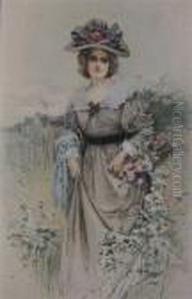 Lady With Flowers Oil Painting by Edward Percy Moran