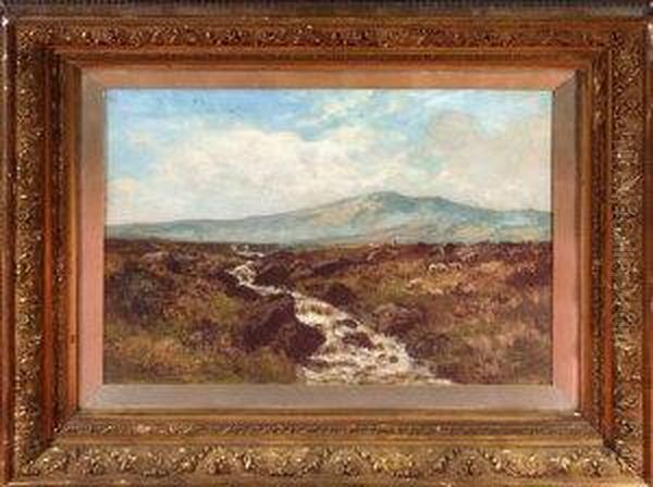 A Moorland River With Sheep Grazing Nearby Oil Painting by Edward Percy Moran