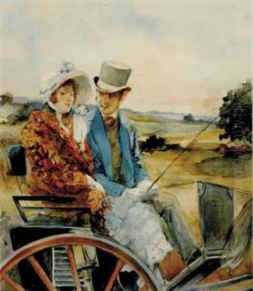 Romantic Carriage Ride Oil Painting by Edward Percy Moran