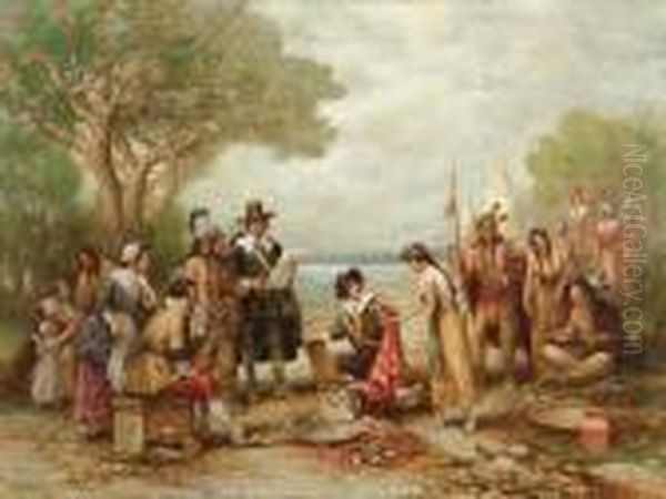 ''the Purchase Of Manhattan'' Oil Painting by Edward Percy Moran