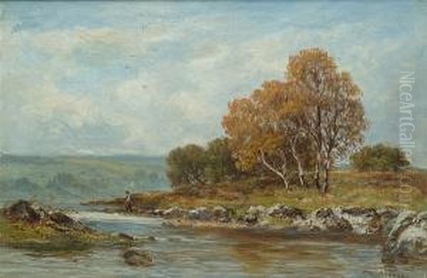 A River Landscape, Thought To Be
 The 'river Bollin Cheshire'; And A Landscape With Sheep On A Track, 
Thought To Be 'delaware Common' Oil Painting by Edward Percy Moran